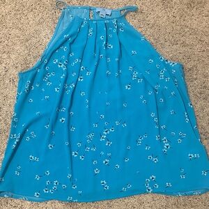 CeCe Turquoise Floral Halter Top